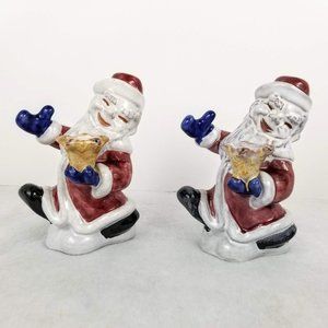 Vintage Anzengruber 2 Santa Candle Holders Figural MCM Mid Century Christmas